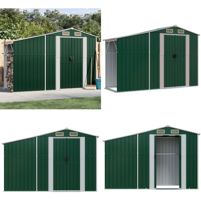 Abri de jardin vert 277x93x179 cm acier galvanisé - Abri De Jardin - Abri Métal - Rangement Extérieur - Stockage Outil - Garage Jardin - Home & Living