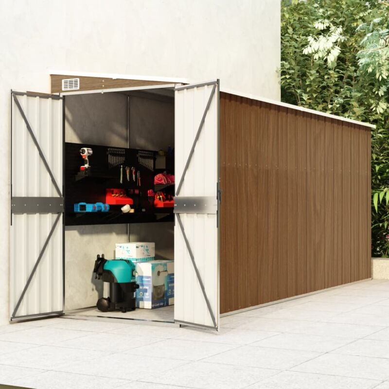 Abri de jardin,Remise Cabane pour outils, Stockage Rangement Extérieur mural Marron 118x382x178 cm Acier galvanisé CFW42688
