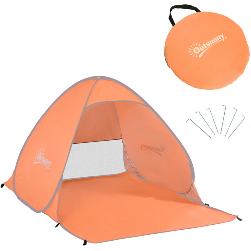 Outsunny - Abri de plage tente de plage pliable pop-up automatique instantané protection uv fenêtre arrière grand tapis de sol orange