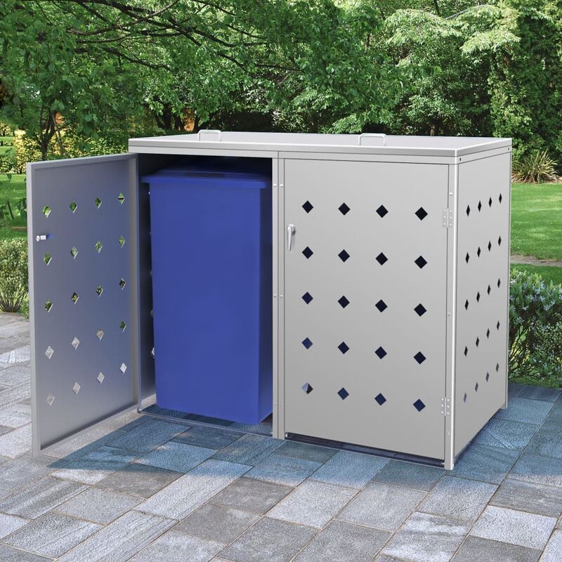Abri de poubelle double Abri de Jardin - sur roulettes 240 l Acier inoxydable BV342943 Bonnevie Argent