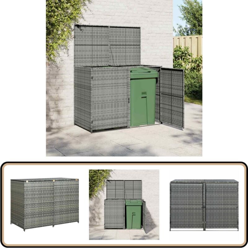 Abri de poubelle double Résine tressée Anthracite 148x77x111cm - Abri Poubelle - Abri Jardin - Abri Exterieur - Rangement Jardin - Bac De Compost