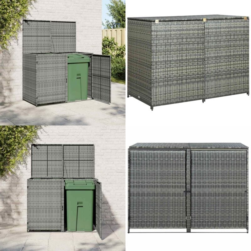Abri de poubelle double Résine tressée Anthracite 148x77x111cm - Abri Poubelle - Abri Jardin - Abri Exterieur - Rangement Jardin - Bac De Compost