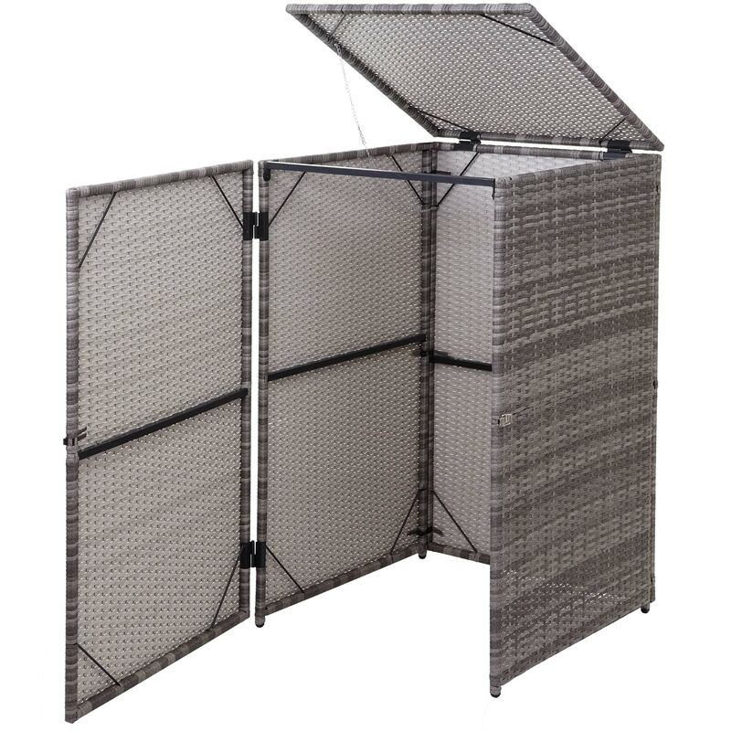 Abri de poubelle extérieur conteneur à ordures en rotin poly gris 120 litres 040002859