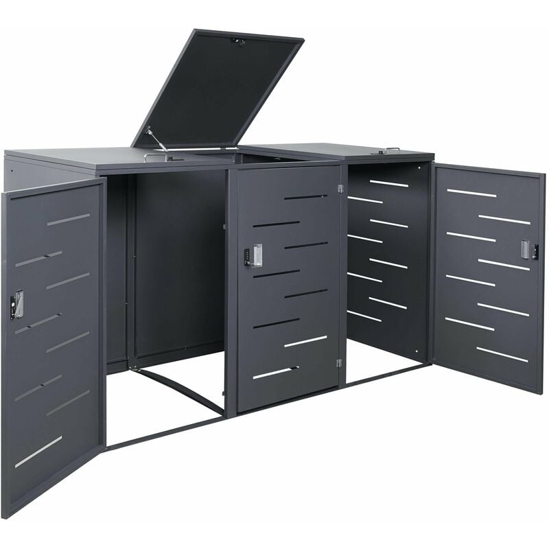 Décoshop26 - Abri de poubelles extérieur conteneurs à ordures avec couvercle jusqu'à 6 bacs 116x212x98 cm en acier anthracite 040005618