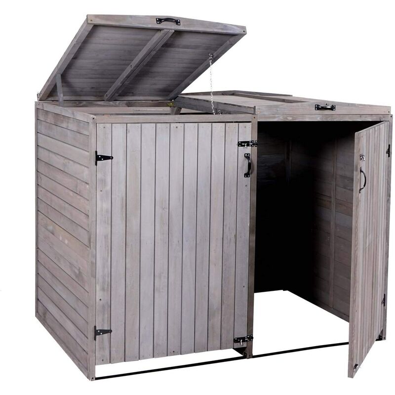 Abri de poubelles extérieur conteneurs à ordures jusqu'à 4 bacs 126x158x98 cm en bois certifié fsc gris anthracite - or