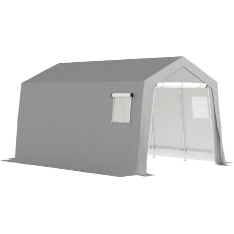 Abri de Rangement Extérieur 3 x 4,5 m, tente de stockage étanche et anti-UV, porte enroulable, fenêtres, gris