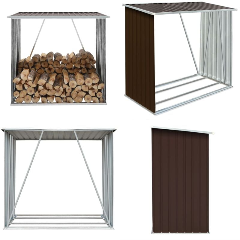 Abri de stockage de bois Acier galvanisé 163x83x154 cm Marron - abri de stockage de bois - abris de stockage de bois - Home & Living