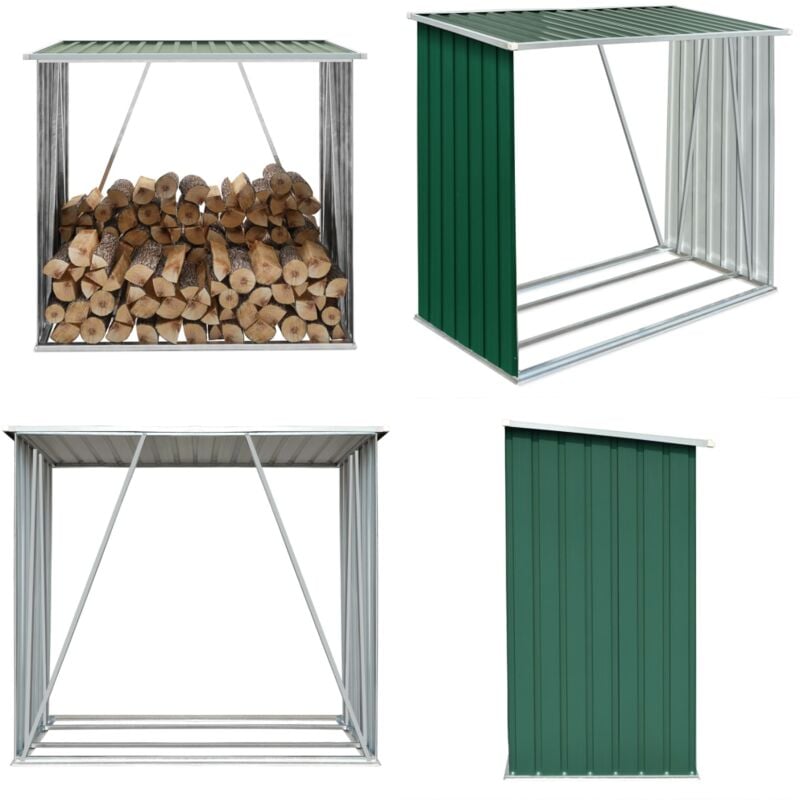 Abri de stockage de bois Acier galvanisé 163x83x154 cm Vert - abri de stockage de bois - abris de stockage de bois - Home & Living