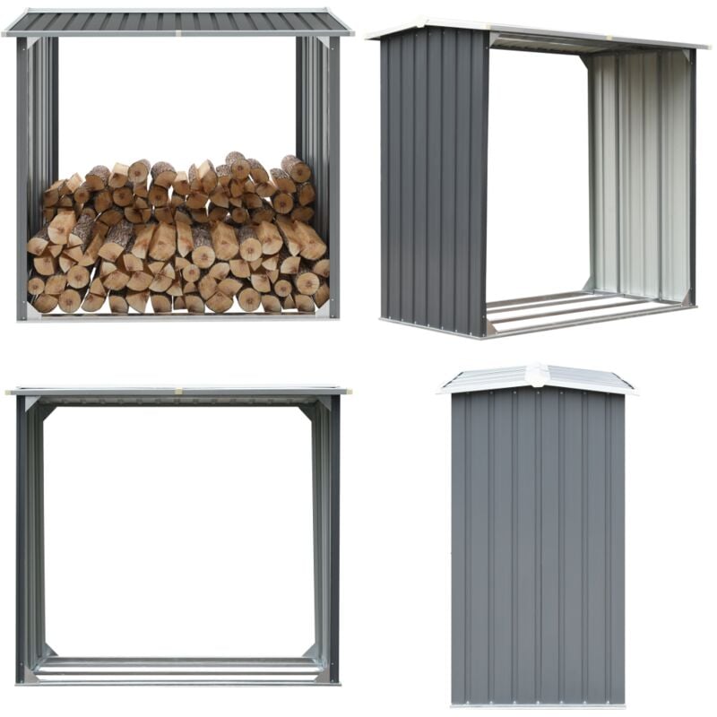 Abri de stockage de bois Acier galvanisé 172x91x154 cm Gris - abri de stockage de bois - abris de stockage de bois - Home & Living