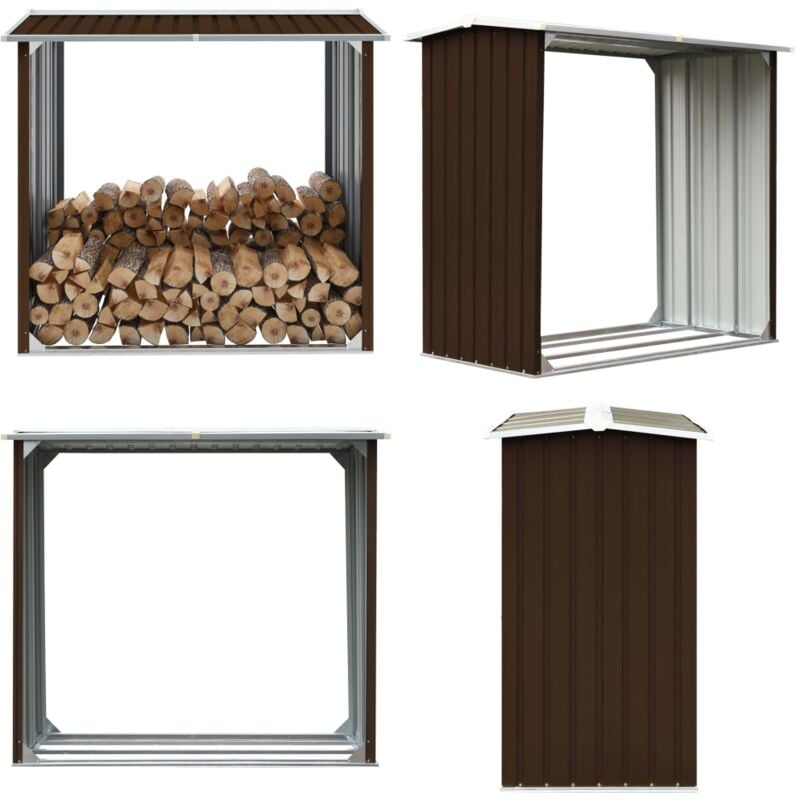 Abri de stockage de bois Acier galvanisé 172x91x154 cm Marron - abri de stockage de bois - abris de stockage de bois - Home & Living