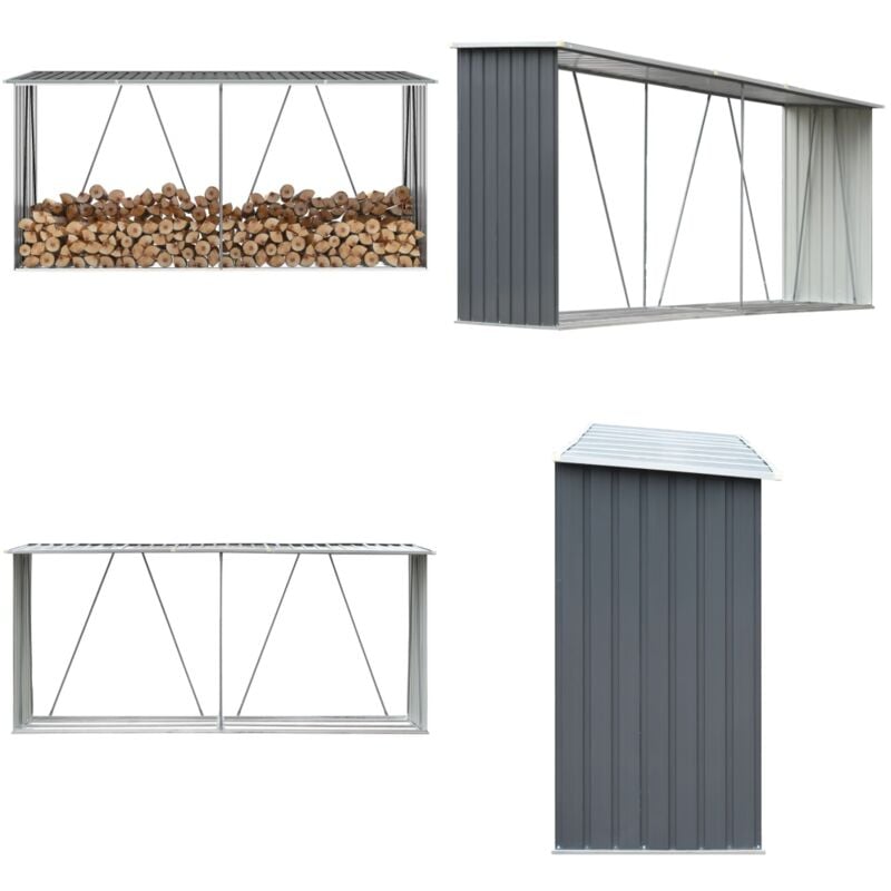 Abri de stockage de bois Acier galvanisé 330x84x152 cm Gris - abri de stockage de bois - abris de stockage de bois - Home & Living
