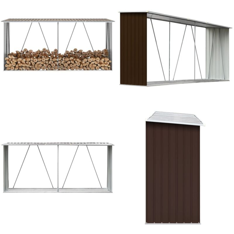 Abri de stockage de bois Acier galvanisé 330x84x152 cm Marron - abri de stockage de bois - abris de stockage de bois - Home & Living