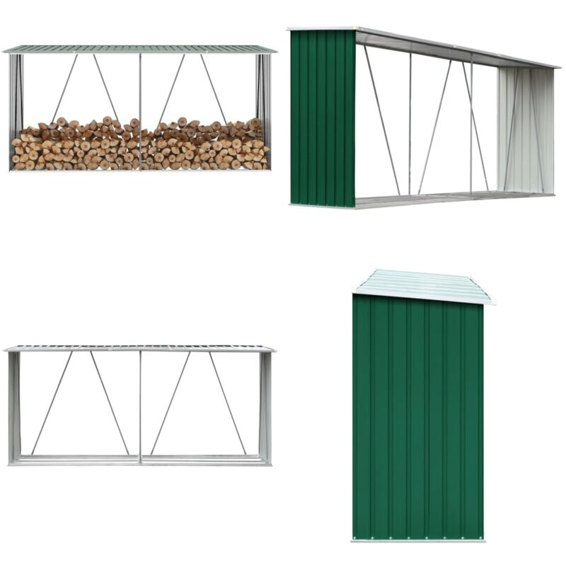 Abri de stockage de bois Acier galvanisé 330x84x152 cm Vert - abri de stockage de bois - abris de stockage de bois - Home & Living