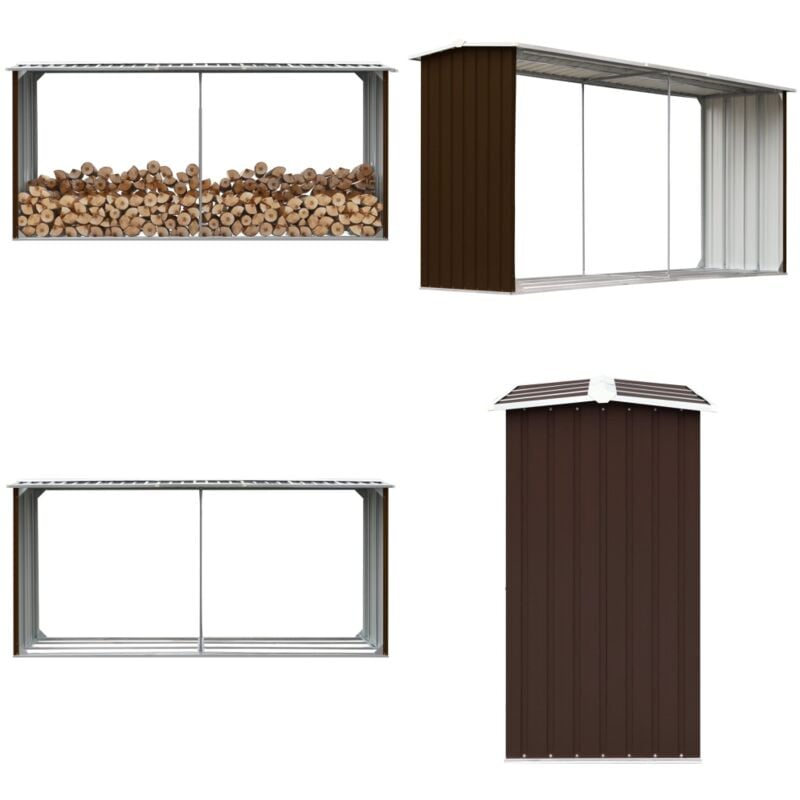 Abri de stockage de bois Acier galvanisé 330x92x153 cm Marron - abri de stockage de bois - abris de stockage de bois - Home & Living