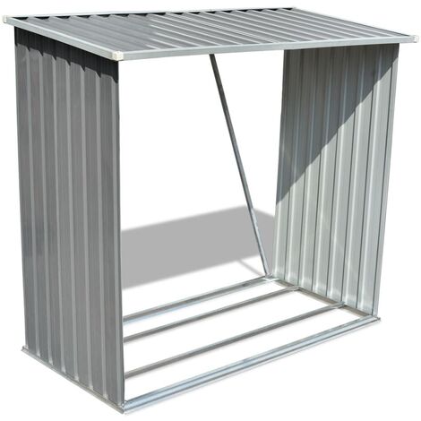 Abri de stockage de bois Acier galvanisé Gris
