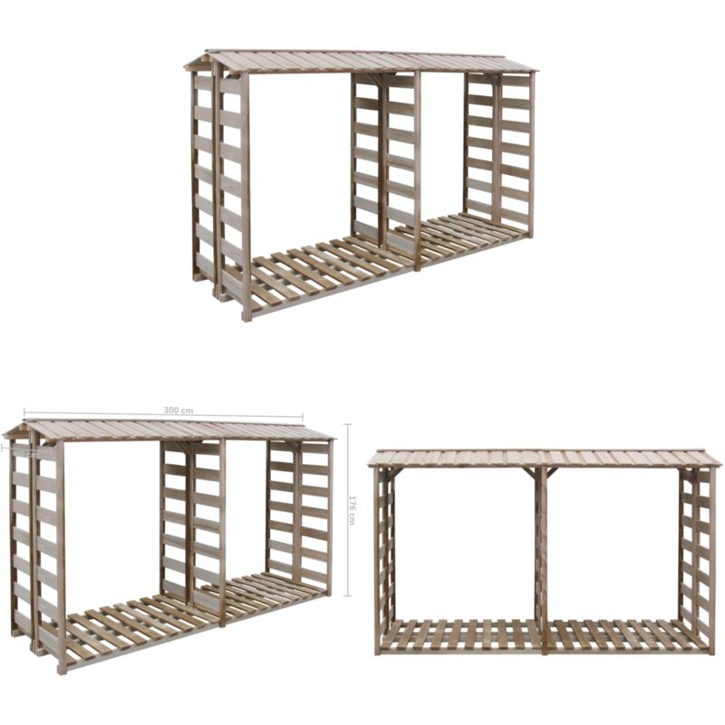Abri de stockage du bois de chauffage 300x90x176cm Pin imprégné - Abri à Bûches - Rangement Bois - Abri Bois - Stockager Bois - Coffre à Combustible