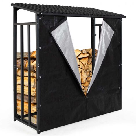 Abri de stockage en acier galvanisé pour bûches avec housse de protection 150 gr