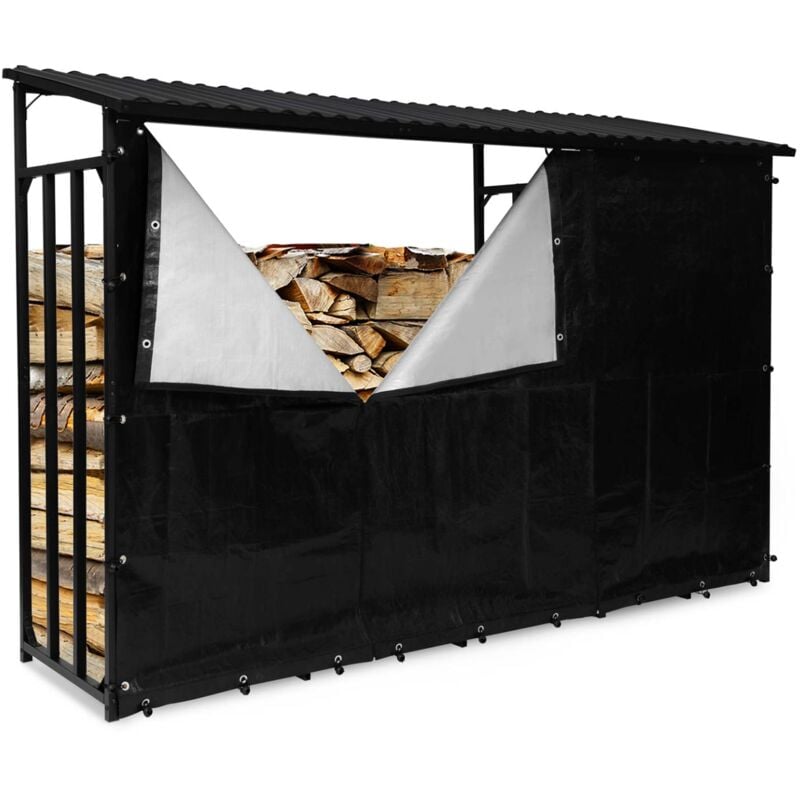 Abri de stockage en acier galvanisé pour bûches l. 274 cm avec housse de protection