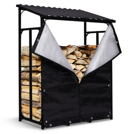 Abri de stockage en acier galvanisé pour bûches L.111 cm avec housse de protection 150 gr