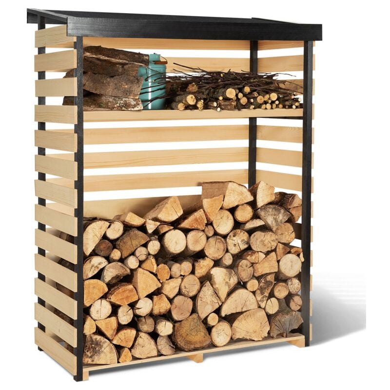 Idmarket - Abri de stockage en bois pour bûches toit incliné et étagère - Naturel