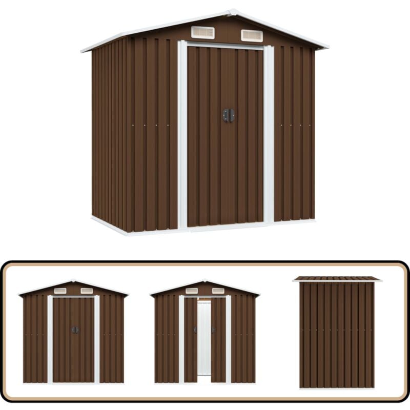 Abri de stockage pour jardin Marron 204x132x186 cm Acier - Abri De Jardin - Abri De Rangement - Cabane De Jardin - Garage Extérieur - Outillage De