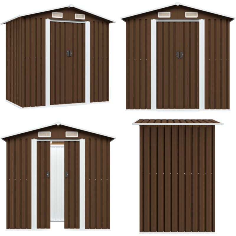 Abri de stockage pour jardin Marron 204x132x186 cm Acier - Abri De Jardin - Abri De Rangement - Cabane De Jardin - Garage Extérieur - Outillage De