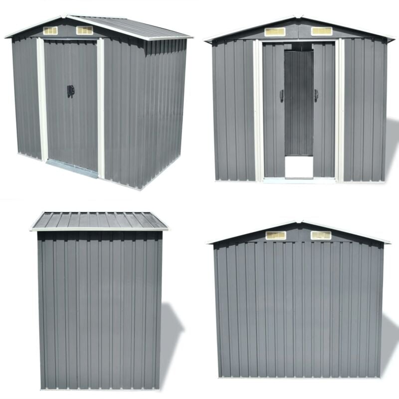 Abri de stockage pour jardin Métal Gris 204 x 132 x 186 cm - Abri De Jardin - Abri Métallique - Rangement Extérieur - Cabane De Jardin - Outillage