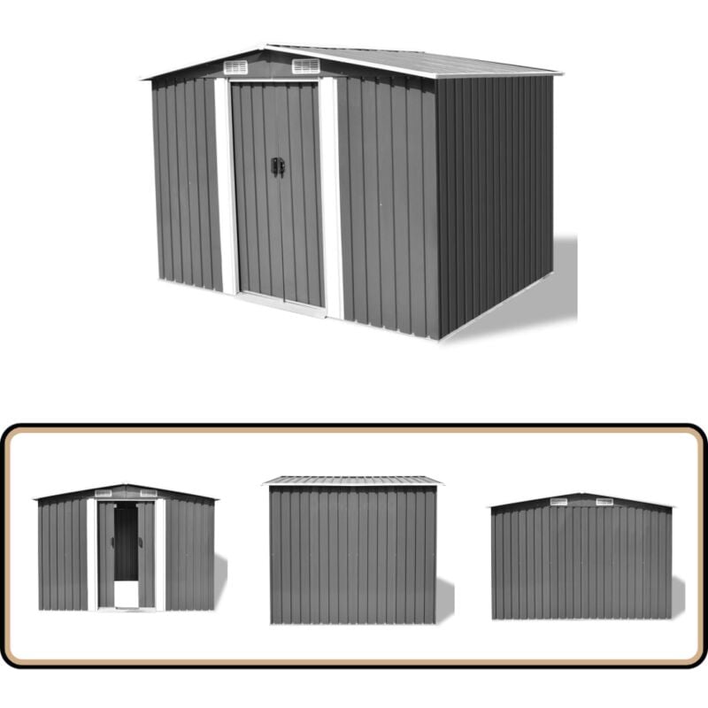 Abri de stockage pour jardin métal gris 257x205x178 cm - Abri De Jardin - Abri Métallique - Rangement Extérieur - Outillage - Jardin