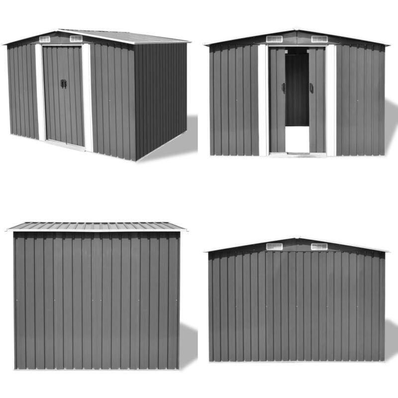 Abri de stockage pour jardin métal gris 257x205x178 cm - Abri De Jardin - Abri Métallique - Rangement Extérieur - Outillage - Jardin - Home & Living