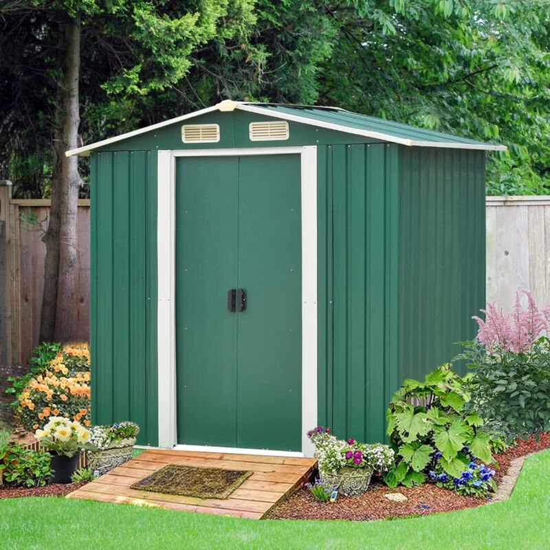 Largeight - Abri de stockage pour jardin Métal Vert 204 x 132 x 186 cm