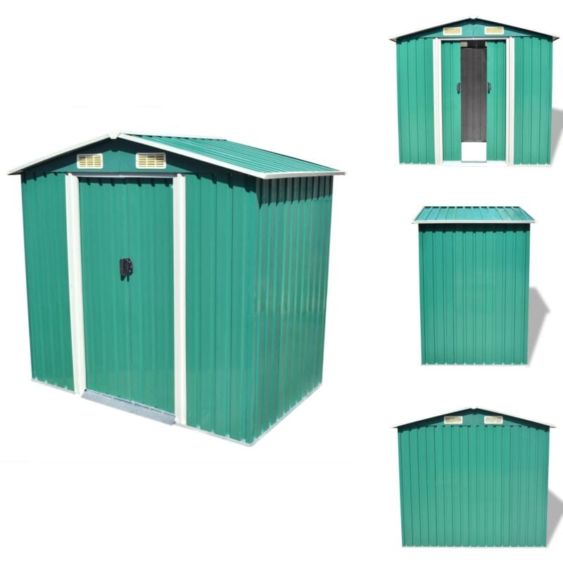 Abri de stockage pour jardin Métal Vert 204 x 132 x 186 cm - Abri De Jardin - Abri Métallique - Rangement Extérieur - Cabane De Jardin - Outillage