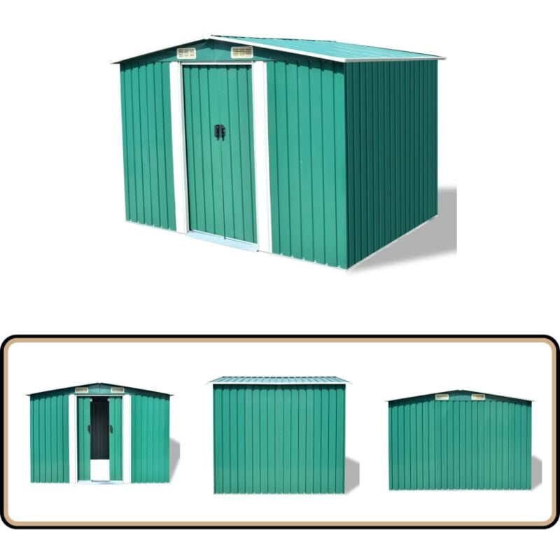 Abri de stockage pour jardin Métal Vert 257 x 205 x 178 cm - Abri De Jardin - Abri Métallique - Rangement Extérieur - Cabane De Jardin - Outillage