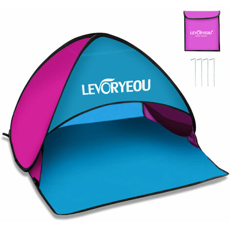 Abri de tente de plage ext��rieur instantan�� multicolore Mini parasol de plage avec sac de transport, bleu et rouge