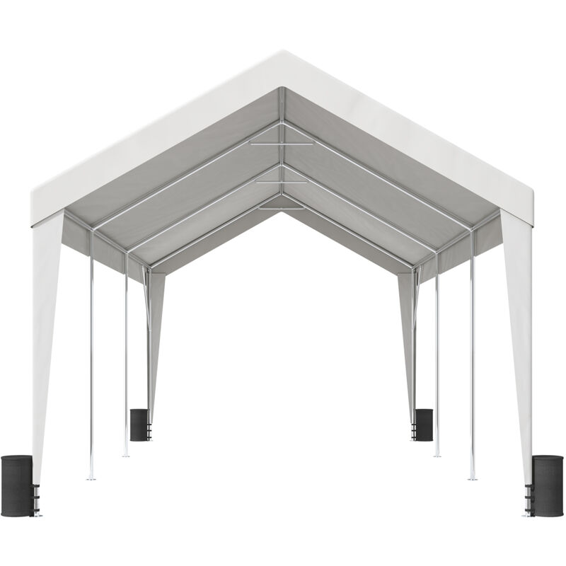 Abri de voiture robuste Mophorn 10 x 20 pieds avec 8 poteaux renforcés, 4 sacs de poids, bâche imperméable résistante aux uv pour suv, F150, camion