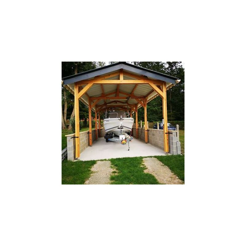 Abri Deux Pentes, 650cmx1050cm, Bois douglas Français, Carport, Auvent, Abri voiture