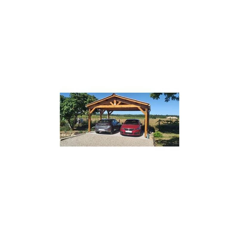 Abri Deux Pentes, 550cmx1050cm, Bois douglas Français, Carport, Auvent, Abri voiture