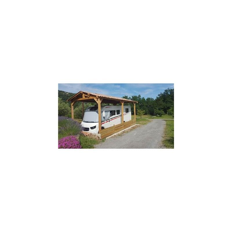 Abri Deux Pentes, 400cmx750cm, Bois douglas Français, Carport, Auvent, Abri Camping-car