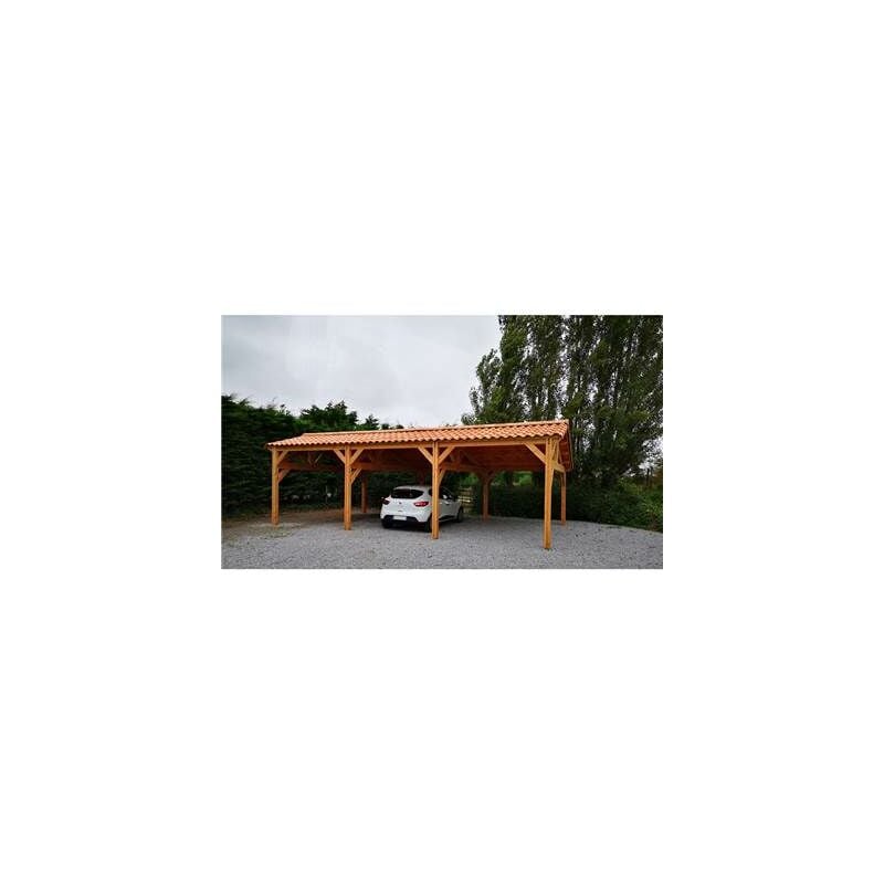 Abri Deux Pentes Faitage Décalé, 550cmx800cm, Bois douglas Français, Carport, Auvent, Abri voiture