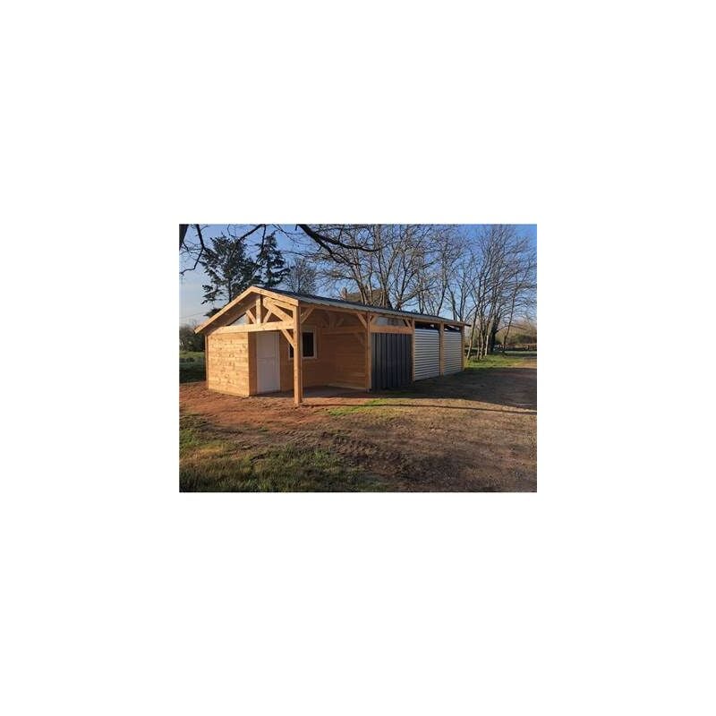 Cpbf - Abri Deux Pentes Faitage Décalé, 500cmx1250cm, Bois douglas Français, Carport, Auvent, Abri voiture