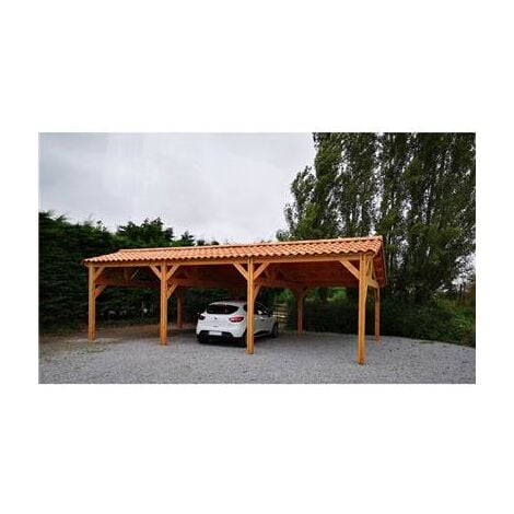 Abri Deux Pentes Faitage Décalé, 550cmx950cm, Bois DOUGLAS Français, Carport, Auvent, Abri voiture