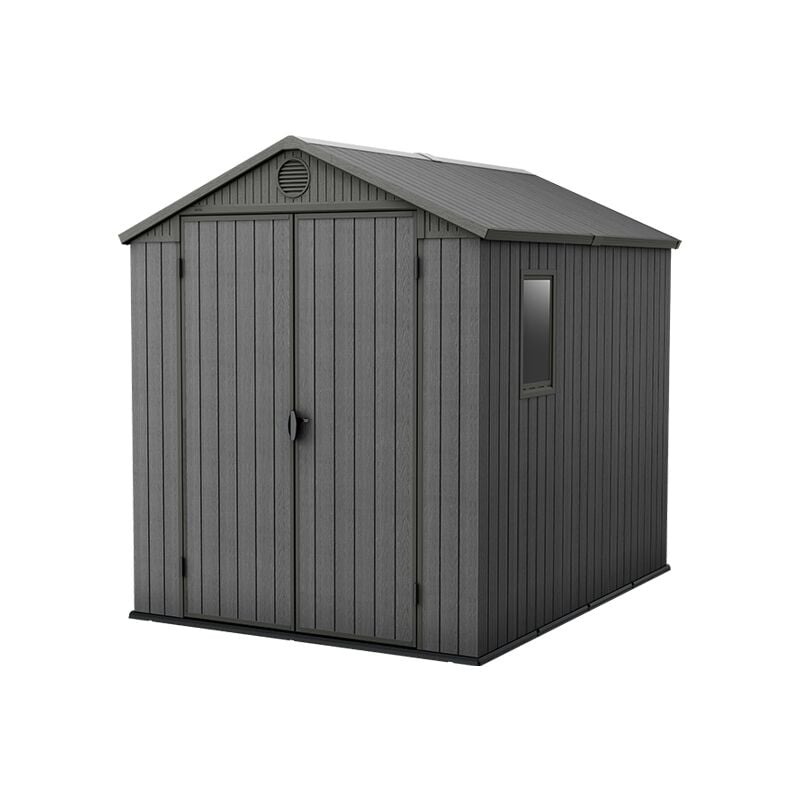 Keter - Abri de jardin Darwin 68, Abri durable et résistant, ren résine avec effet bois, Gris - 4,5 m² - 190x244x221 cm