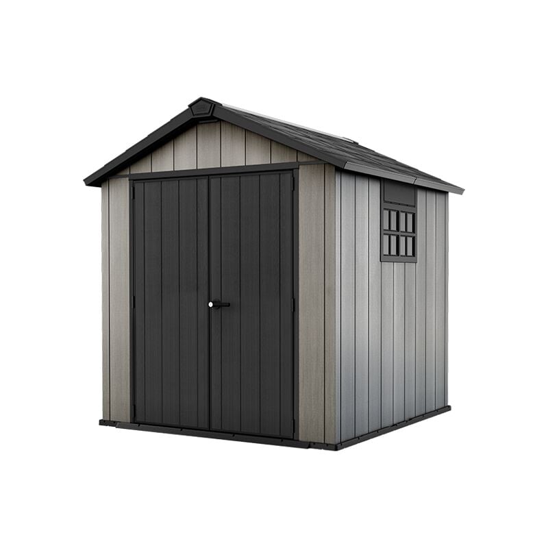 Abri de jardin Oakland 757 résine, double porte, texture bois, Gris - 4,5 m² - 230x223.8x242 cm - Keter