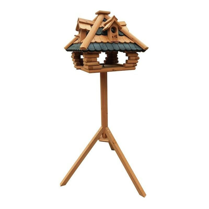 Abri en sapin avec mangeoire sur pied pour oiseaux sauvages - Hauteur de 115 cm