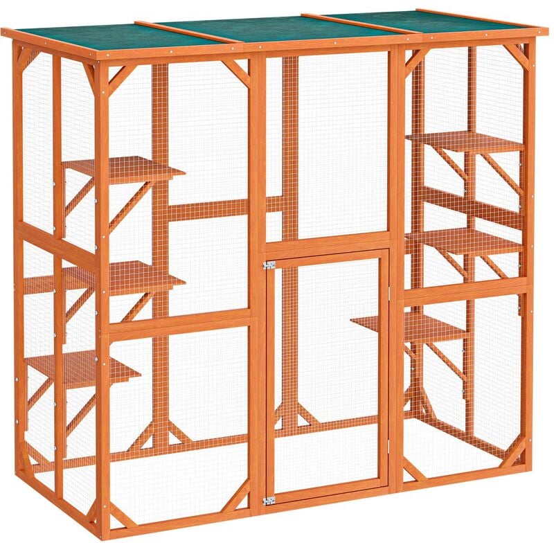 Wiltec - Enclos extérieur Parc pour Chat résistant aux intempéries 180 x 88 x 169 cm avec 6 Zones de repos