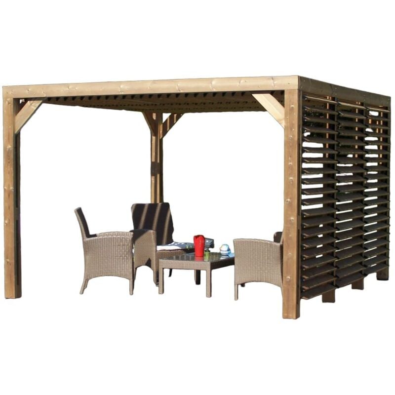 Habrita - Pergola en bois massif traité - ventelles mobiles - dimensions 341 x 313 cm - visserie inox