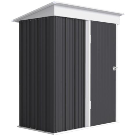 Abri jardin acier ondulé 161x95x163/181cm gris foncé - Remise outils murale, porte verrouillable, étagères réglables