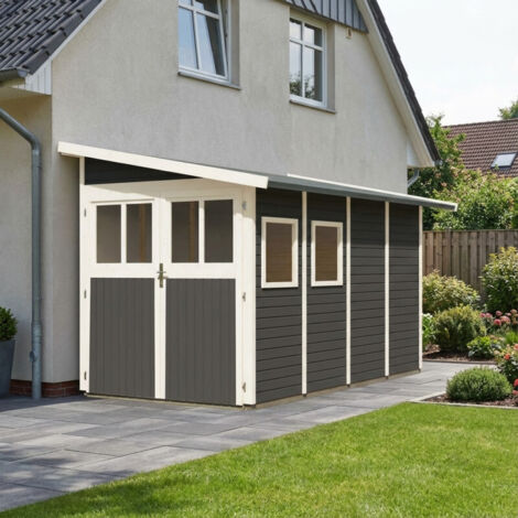 Abri Jardin Adossé Bois Vitrifié Gris 6.26m² Wandlitz 4 Karibu