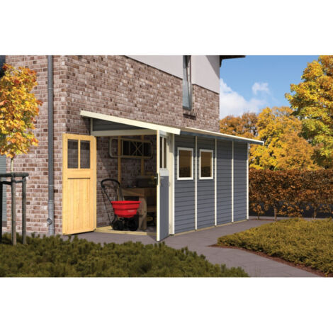 Abri Jardin Adossé Wandlitz 3 Karibu 4,85m² Bois Gris avec Embase