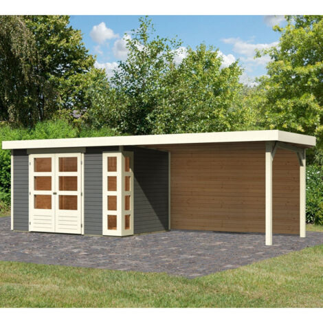 Abri Jardin Bois Gris Terre 6,55m² Appentis 280cm Karibu Kerko 4