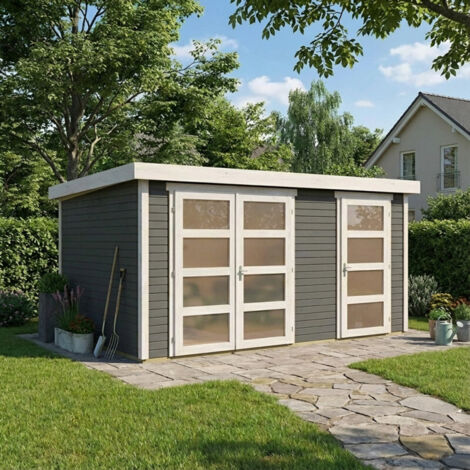 Abri Jardin Bois Massif 10.98m² Gris 2 Pièces Karibu MÃ¼hlentrup